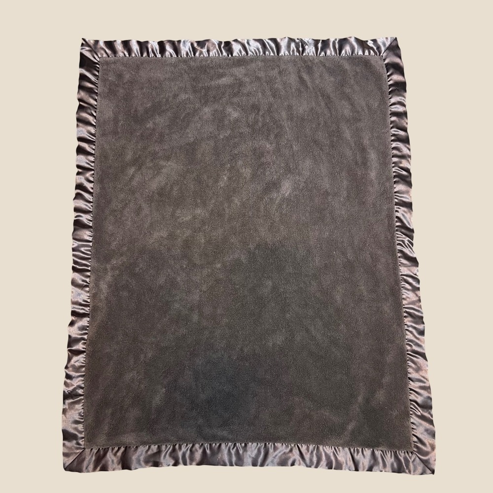 Vintage Koala Baby Plush Satin Trim Blanket Brown 37" x 31" Earthy Neutral
